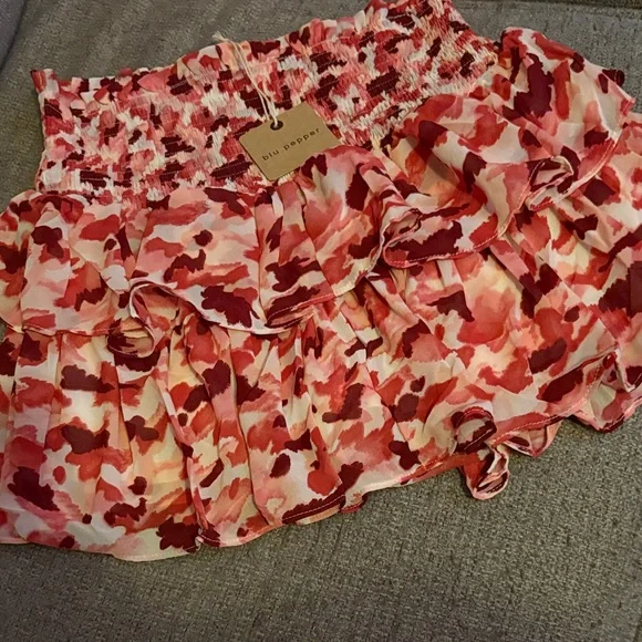 Blu Pepper Red and Pink Ruffled Mini Skirt - Picture 1 of 6